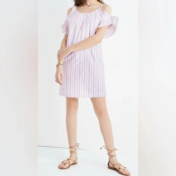 Madewell Rose Stripe Cold Shoulder Mini Casual Dress sz M - Picture 1 of 10